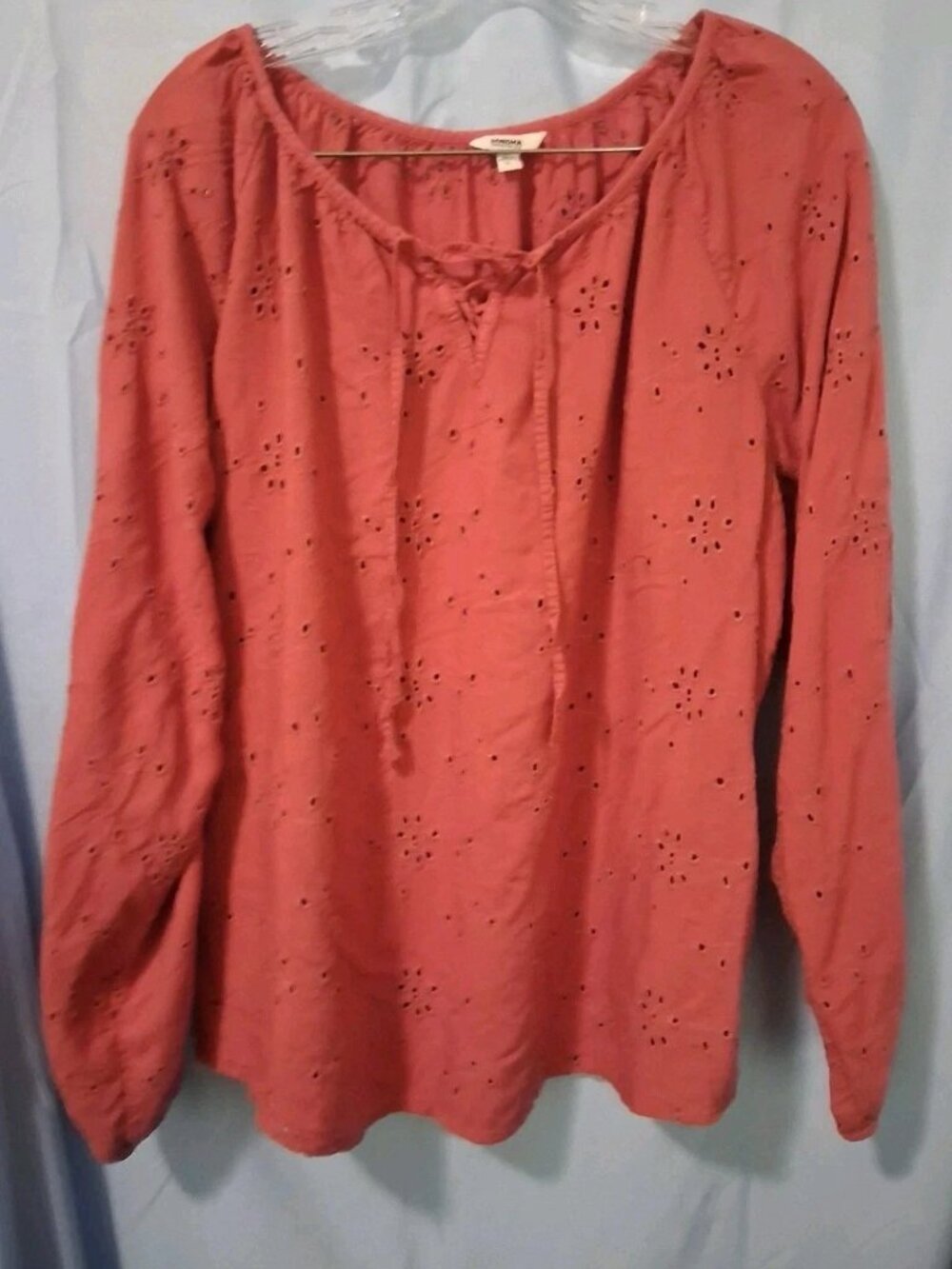Sonoma Womans Large Floral Embroidered Peasant Style Long Sleeve Blouse
